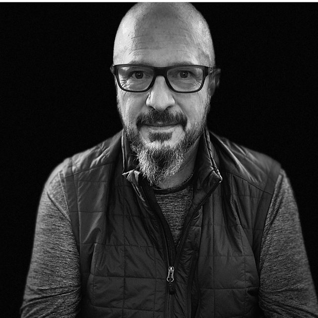 Black-and-white portrait of Mark Samber